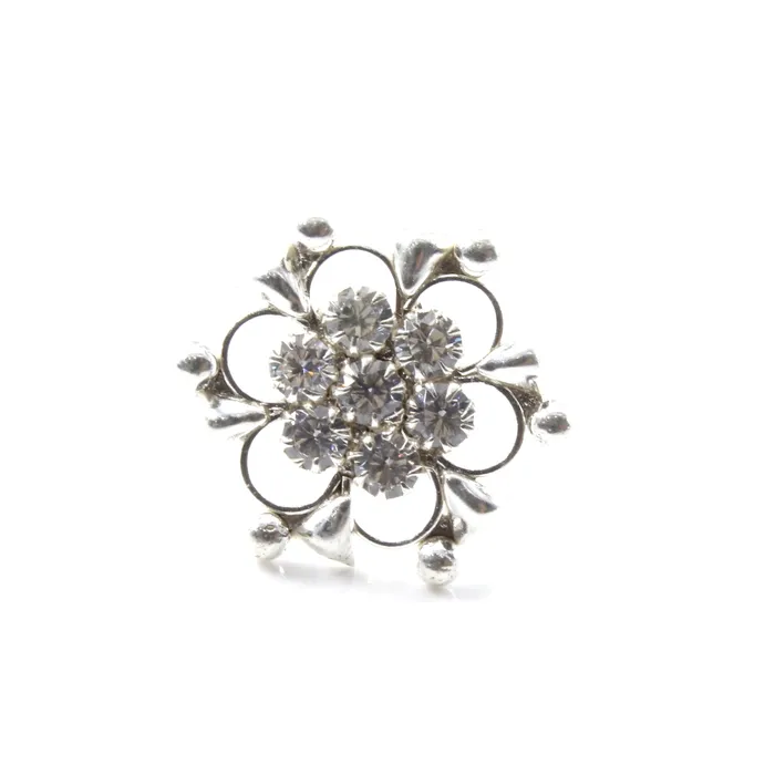 Karizma Jewels Earrings Traditional Real Sterling Silver White CZ Women Nose Stud Push Pin