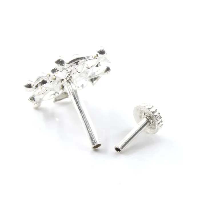 Karizma Jewels Earrings Traditional Real Sterling Silver White CZ Women Nose Stud Push Pin