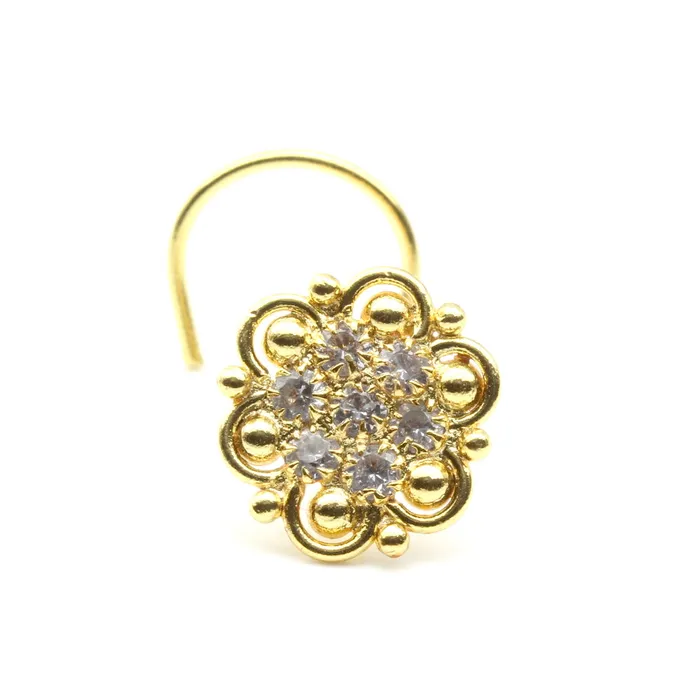 Karizma Jewels Indian Gold Plated Nose Stud White CZ Twisted Women nose ring 22g Rings Karizma Jewels Indian Gold Plated Nose Stud White CZ Twisted Women nose ring 22g Rings