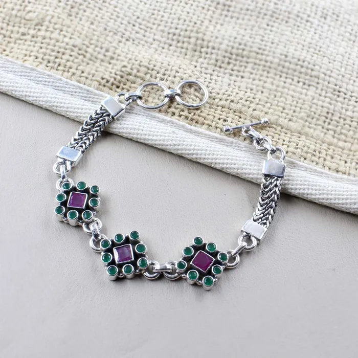 Karizma Jewels Real Sterling Silver Fabulous Cut Stone Oxidized Bracelet Gift For Girls Women Bracelets