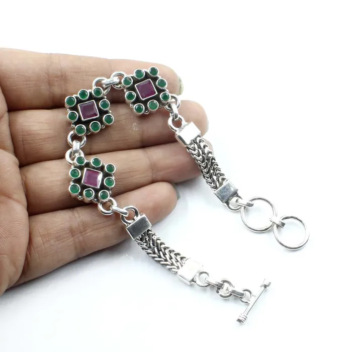 Karizma Jewels Real Sterling Silver Fabulous Cut Stone Oxidized Bracelet Gift For Girls Women Bracelets