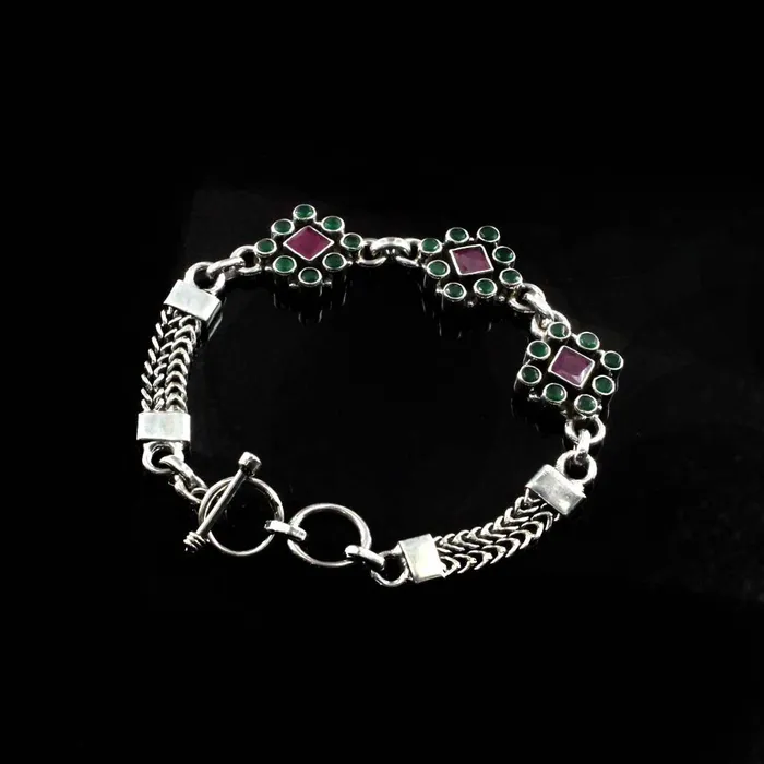 Karizma Jewels Real Sterling Silver Fabulous Cut Stone Oxidized Bracelet Gift For Girls Women Bracelets