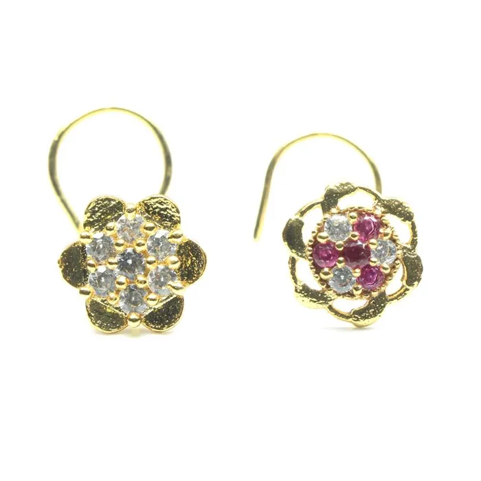 Karizma Jewels Rings 2pc Set Gold Plated Indian Ethnic Floral Nose Stud CZ Twisted nose ring 22g Karizma Jewels Rings 2pc Set Gold Plated Indian Ethnic Floral Nose Stud CZ Twisted nose ring 22g