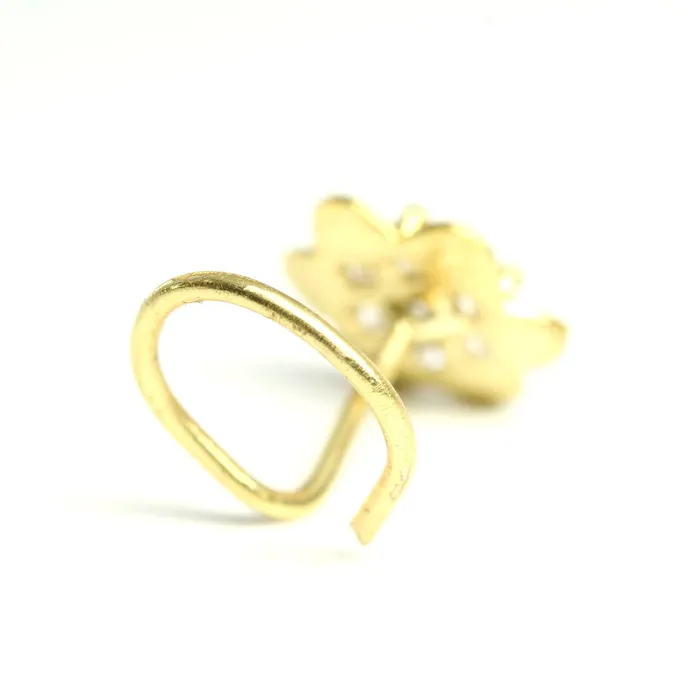 Karizma Jewels Rings 2pc Set Gold Plated Indian Ethnic Floral Nose Stud CZ Twisted nose ring 22g