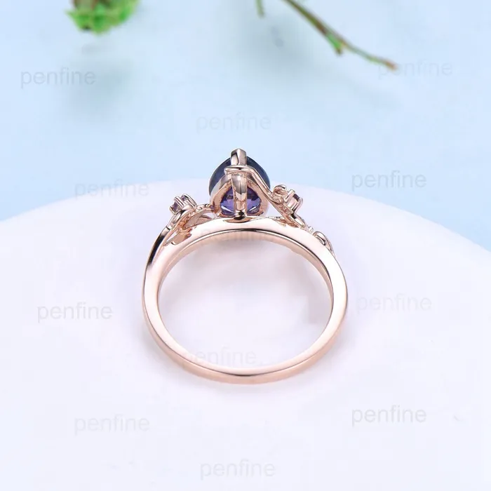 Natural inspired Lab Created Emerald Ring Vintage Twig Pear Shaped Engagement Ring Leaf Amethyst marquise moss agate Wedding Branch Ring PENFINE Rings Natural inspired Lab Created Emerald Ring Vintage Twig Pear Shaped Engagement Ring Leaf Amethyst marquise moss agate Wedding Branch Ring PENFINE Rings