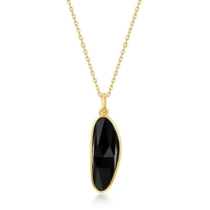 Necklaces PENFINE Irregular black agate pendant clavicle chain unique yellow gold black onyx pendant necklace vintage necklace for women Necklaces PENFINE Irregular black agate pendant clavicle chain unique yellow gold black onyx pendant necklace vintage necklace for women