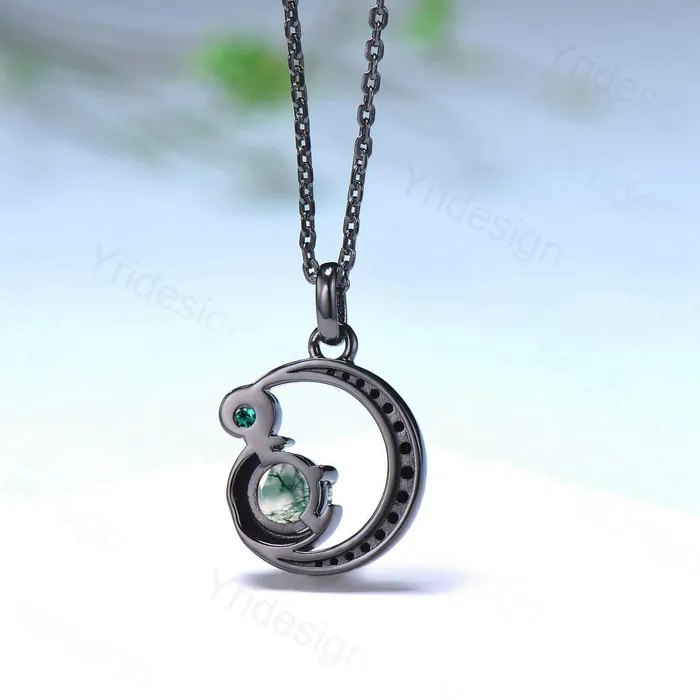 Necklaces PENFINE Unique Black Gold Green Moss Agate Necklace Magic Crescent Moon Dainty Agate Pendant Necklace Halloween Gothic Anniversary Gift for Daughter Necklaces PENFINE Unique Black Gold Green Moss Agate Necklace Magic Crescent Moon Dainty Agate Pendant Necklace Halloween Gothic Anniversary Gift for Daughter