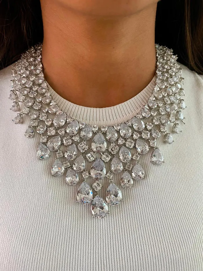 Necklaces PRERTO ECOMMERCE PRIVATE LIMITED Geometric Drops Statement Diamond Necklace Set Necklaces PRERTO ECOMMERCE PRIVATE LIMITED Geometric Drops Statement Diamond Necklace Set