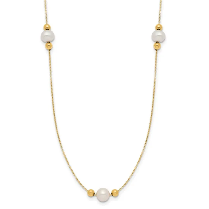 Necklaces WB Choice Jewelry 14K Polished FWC Pearl and Bead 3 Station 16in w2 in ext NecklaceWBCXF77316 Necklaces WB Choice Jewelry 14K Polished FWC Pearl and Bead 3 Station 16in w2 in ext NecklaceWBCXF77316