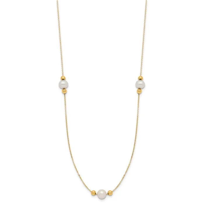 Necklaces WB Choice Jewelry 14K Polished FWC Pearl and Bead 3 Station 16in w2 in ext NecklaceWBCXF77316