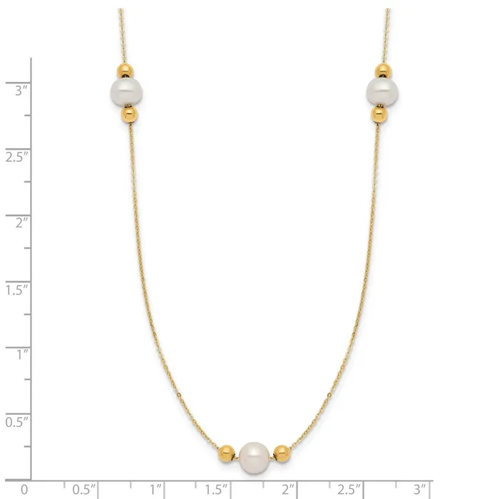 Necklaces WB Choice Jewelry 14K Polished FWC Pearl and Bead 3 Station 16in w2 in ext NecklaceWBCXF77316