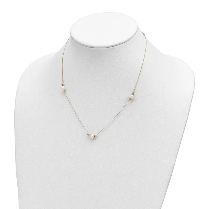Necklaces WB Choice Jewelry 14K Polished FWC Pearl and Bead 3 Station 16in w2 in ext NecklaceWBCXF77316