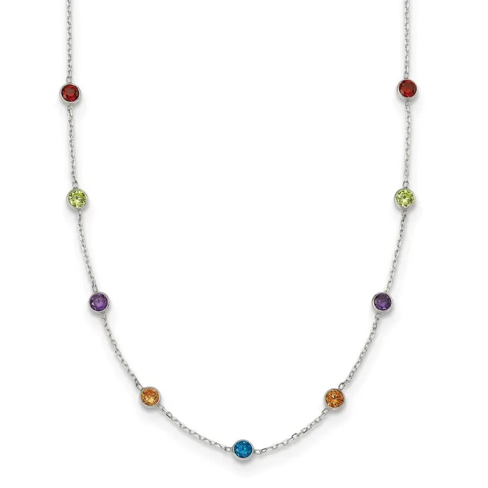 Necklaces WB Choice Jewelry Sterling Silver 9Station Multicolor CZ NecklaceWBCQG265418 Necklaces WB Choice Jewelry Sterling Silver 9Station Multicolor CZ NecklaceWBCQG265418