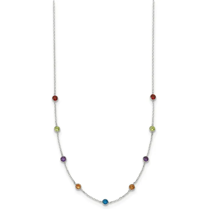 Necklaces WB Choice Jewelry Sterling Silver 9Station Multicolor CZ NecklaceWBCQG265418 Necklaces WB Choice Jewelry Sterling Silver 9Station Multicolor CZ NecklaceWBCQG265418