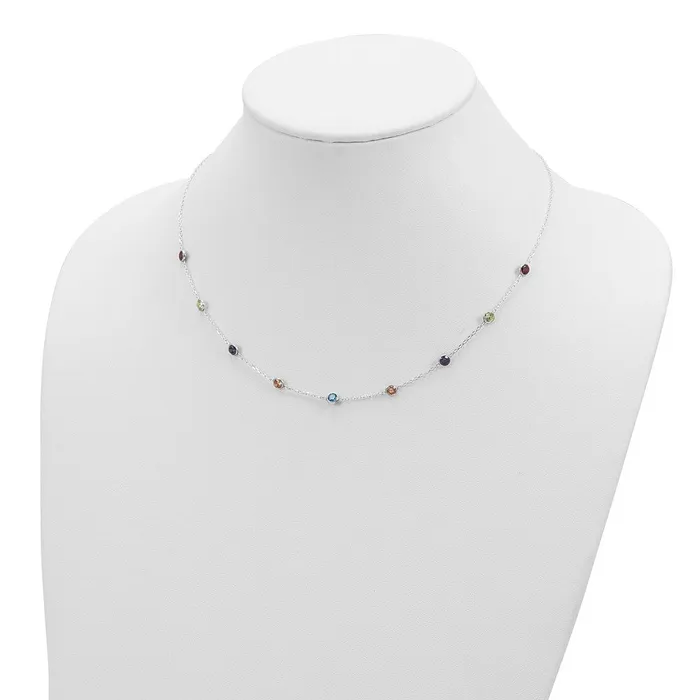 Necklaces WB Choice Jewelry Sterling Silver 9Station Multicolor CZ NecklaceWBCQG265418 Necklaces WB Choice Jewelry Sterling Silver 9Station Multicolor CZ NecklaceWBCQG265418