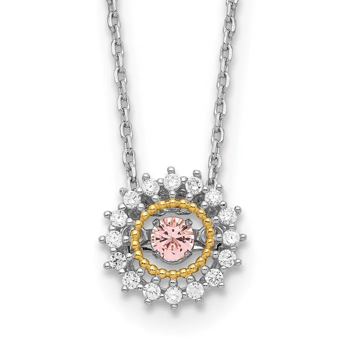 Necklaces WB Choice Jewelry Sterling Silver RHpltd Goldtone Moving Pink CZ w2in ext NecklaceWBCQG553916 Necklaces WB Choice Jewelry Sterling Silver RHpltd Goldtone Moving Pink CZ w2in ext NecklaceWBCQG553916