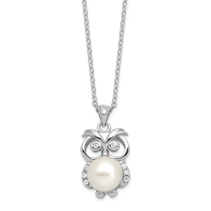 Necklaces WB Choice Jewelry Sterling Silver Rhodiumplated CZ 89mm White Button FWC Pearl Owl NecklaceWBCQH565817 Necklaces WB Choice Jewelry Sterling Silver Rhodiumplated CZ 89mm White Button FWC Pearl Owl NecklaceWBCQH565817