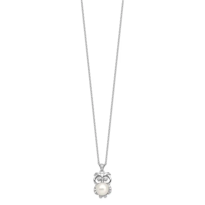 Necklaces WB Choice Jewelry Sterling Silver Rhodiumplated CZ 89mm White Button FWC Pearl Owl NecklaceWBCQH565817 Necklaces WB Choice Jewelry Sterling Silver Rhodiumplated CZ 89mm White Button FWC Pearl Owl NecklaceWBCQH565817