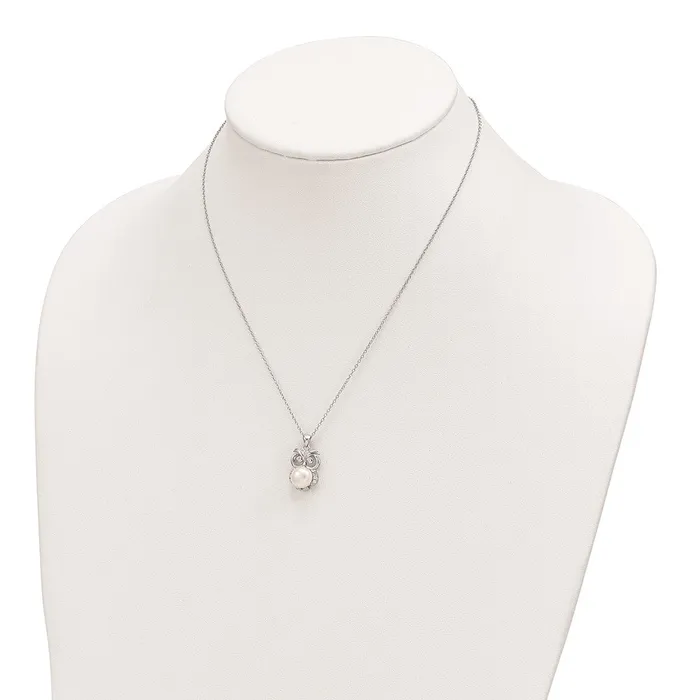Necklaces WB Choice Jewelry Sterling Silver Rhodiumplated CZ 89mm White Button FWC Pearl Owl NecklaceWBCQH565817 Necklaces WB Choice Jewelry Sterling Silver Rhodiumplated CZ 89mm White Button FWC Pearl Owl NecklaceWBCQH565817