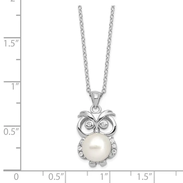 Necklaces WB Choice Jewelry Sterling Silver Rhodiumplated CZ 89mm White Button FWC Pearl Owl NecklaceWBCQH565817 Necklaces WB Choice Jewelry Sterling Silver Rhodiumplated CZ 89mm White Button FWC Pearl Owl NecklaceWBCQH565817