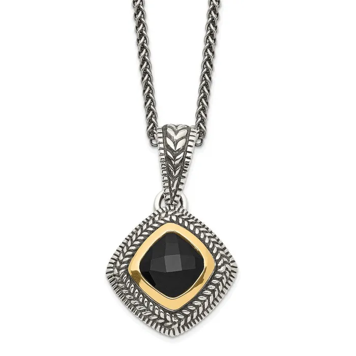 Necklaces WB Choice Jewelry Sterling Silver w14k Black Onyx NecklaceWBCQTC1207 Necklaces WB Choice Jewelry Sterling Silver w14k Black Onyx NecklaceWBCQTC1207
