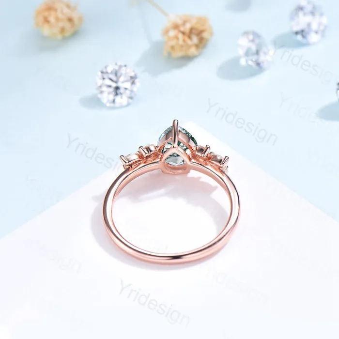 PENFINE Rings Teardrop Aquatic Agate Wedding Ring Vintage Unique Moss Agate Engagement Ring Rose Gold Alternative Alexandrite Opal Wedding Ring For Women PENFINE Rings Teardrop Aquatic Agate Wedding Ring Vintage Unique Moss Agate Engagement Ring Rose Gold Alternative Alexandrite Opal Wedding Ring For Women