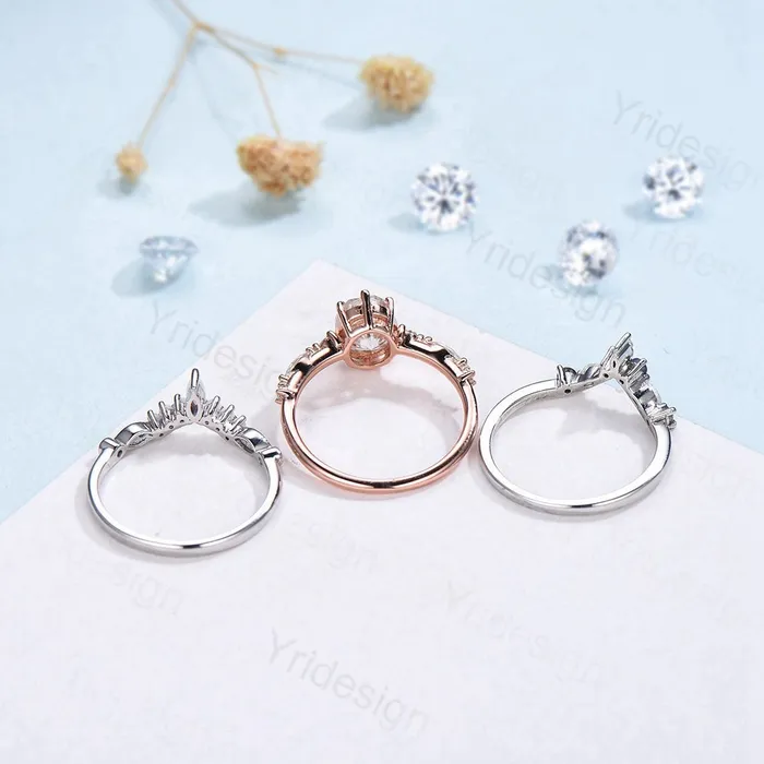 PENFINE Rings Vintage opal engagement ring set 3pcs Unique rose gold fire opal wedding set Art deco gold stacking ring 6 Prongs bridal set PENFINE Rings Vintage opal engagement ring set 3pcs Unique rose gold fire opal wedding set Art deco gold stacking ring 6 Prongs bridal set
