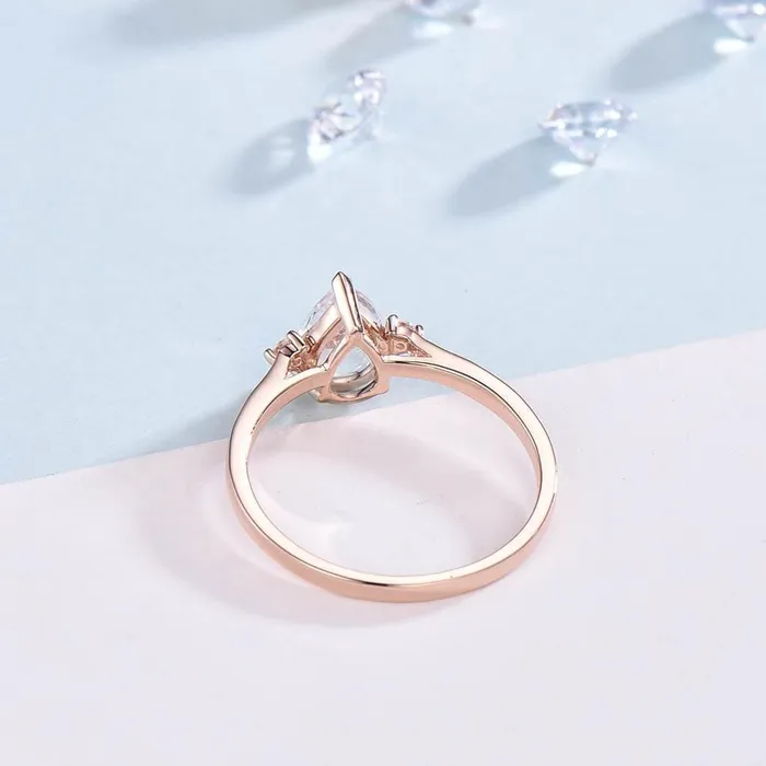 PENFINE Three Stone Rainbow Pear Shaped Moonstone Engagement Ring Elle Rose Gold Rings