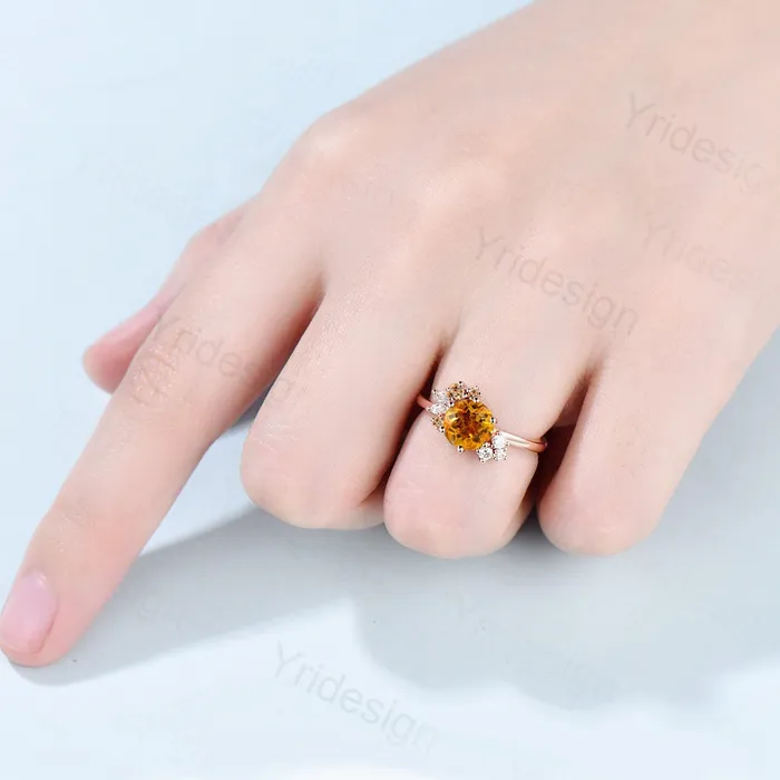 PENFINE Unique Citrine Engagement Ring Gold Cluster Natural Alternative Citrine Wedding Ring For Women Vintage art deco Anniversary Promise Ring Rings PENFINE Unique Citrine Engagement Ring Gold Cluster Natural Alternative Citrine Wedding Ring For Women Vintage art deco Anniversary Promise Ring Rings