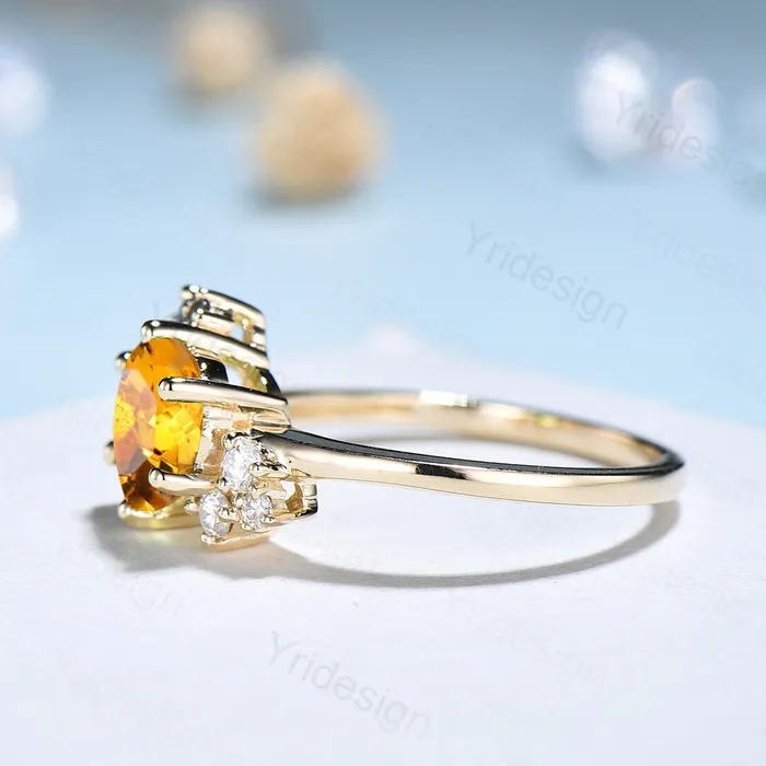 PENFINE Unique Citrine Engagement Ring Gold Cluster Natural Alternative Citrine Wedding Ring For Women Vintage art deco Anniversary Promise Ring Rings PENFINE Unique Citrine Engagement Ring Gold Cluster Natural Alternative Citrine Wedding Ring For Women Vintage art deco Anniversary Promise Ring Rings