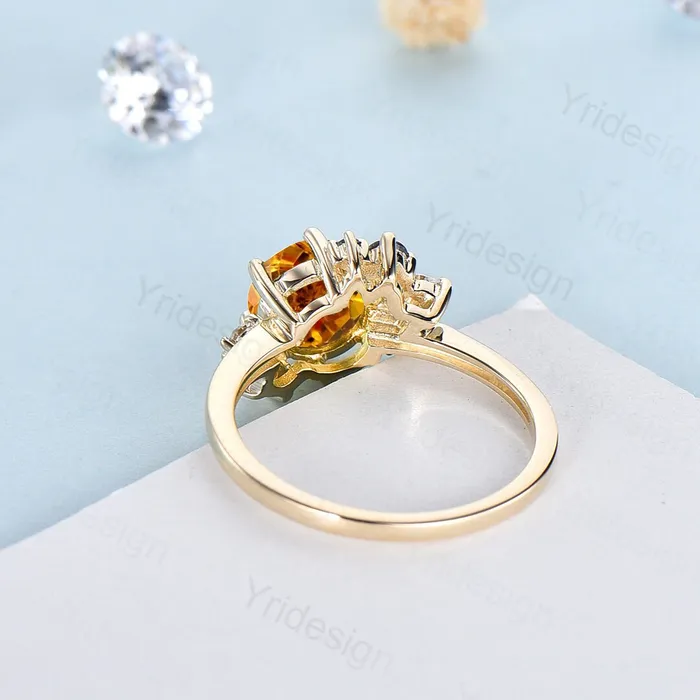 PENFINE Unique Citrine Engagement Ring Gold Cluster Natural Alternative Citrine Wedding Ring For Women Vintage art deco Anniversary Promise Ring Rings PENFINE Unique Citrine Engagement Ring Gold Cluster Natural Alternative Citrine Wedding Ring For Women Vintage art deco Anniversary Promise Ring Rings