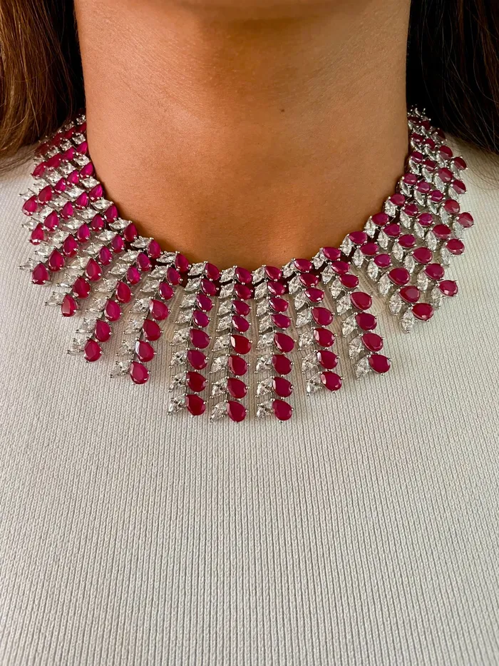 PRERTO ECOMMERCE PRIVATE LIMITED Necklaces Ruby Dimonte Fall Necklace Set PRERTO ECOMMERCE PRIVATE LIMITED Necklaces Ruby Dimonte Fall Necklace Set