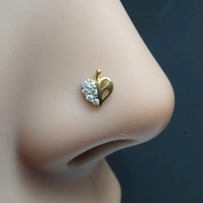 Real Gold White CZ Heart Nose Stud Nose Pin Solid 14k Yellow Gold Karizma Jewels Earrings Real Gold White CZ Heart Nose Stud Nose Pin Solid 14k Yellow Gold Karizma Jewels Earrings