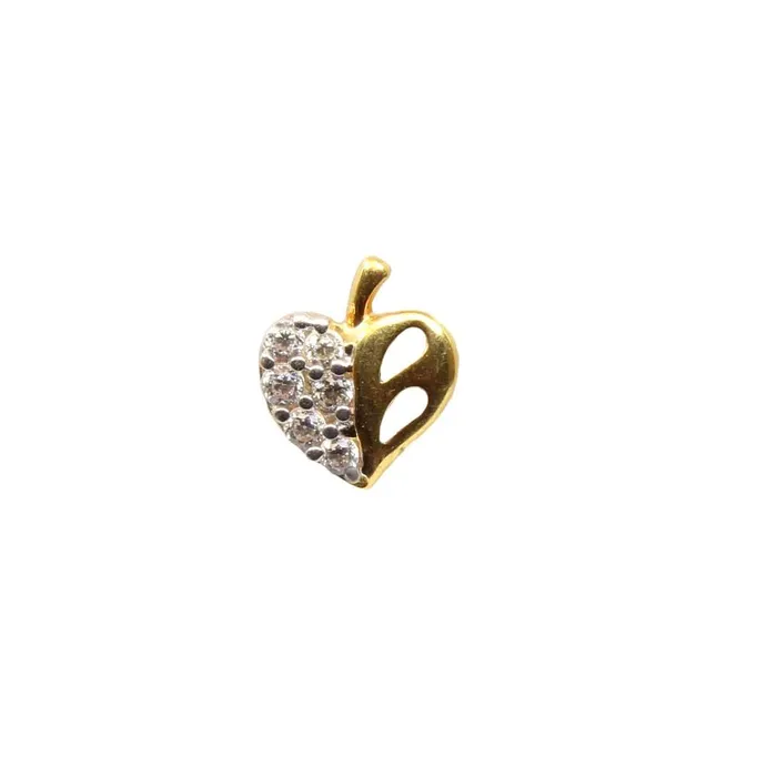 Real Gold White CZ Heart Nose Stud Nose Pin Solid 14k Yellow Gold Karizma Jewels Earrings