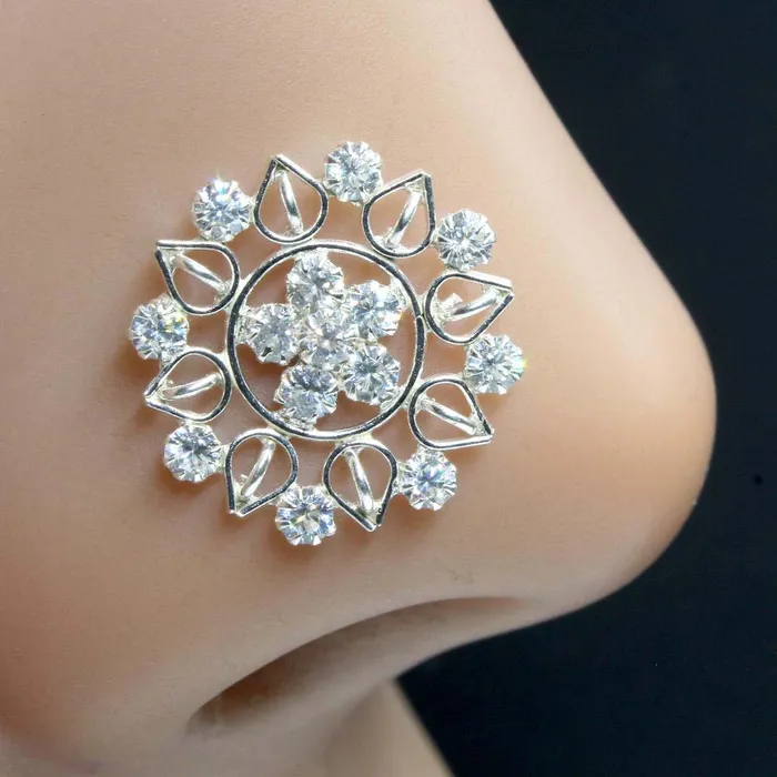Real Sterling Silver CZ brides collection wedding Nose Stud Twisted nose ring 22g Karizma Jewels Rings