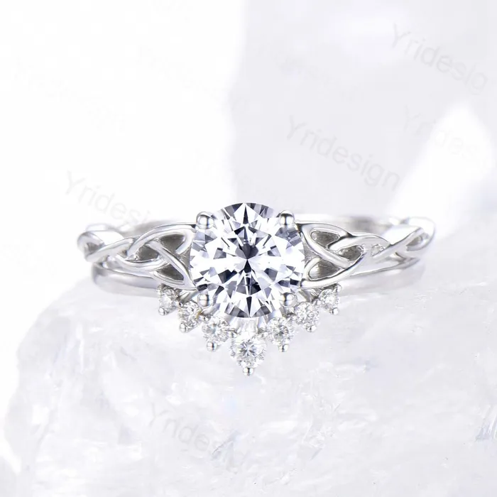 Rings Celtic Love Moissanite Bridal Ring Set White Gold Elegant Twisted Norse Viking Lab Grown Diamond Wedding Ring Women Handmade Jewelry Gift PENFINE Rings Celtic Love Moissanite Bridal Ring Set White Gold Elegant Twisted Norse Viking Lab Grown Diamond Wedding Ring Women Handmade Jewelry Gift PENFINE