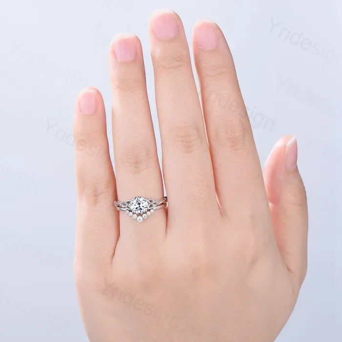 Rings Celtic Love Moissanite Bridal Ring Set White Gold Elegant Twisted Norse Viking Lab Grown Diamond Wedding Ring Women Handmade Jewelry Gift PENFINE Rings Celtic Love Moissanite Bridal Ring Set White Gold Elegant Twisted Norse Viking Lab Grown Diamond Wedding Ring Women Handmade Jewelry Gift PENFINE