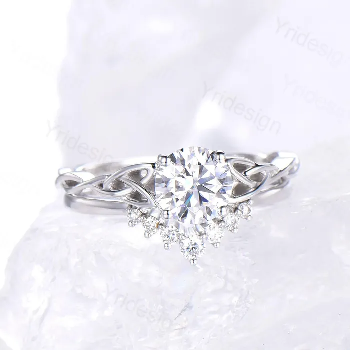 Rings Celtic Love Moissanite Bridal Ring Set White Gold Elegant Twisted Norse Viking Lab Grown Diamond Wedding Ring Women Handmade Jewelry Gift PENFINE Rings Celtic Love Moissanite Bridal Ring Set White Gold Elegant Twisted Norse Viking Lab Grown Diamond Wedding Ring Women Handmade Jewelry Gift PENFINE