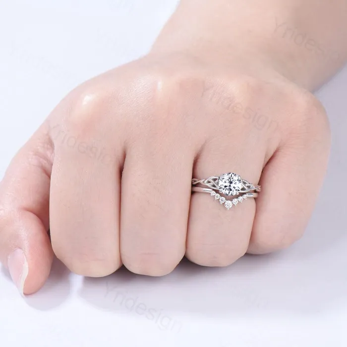 Rings Celtic Love Moissanite Bridal Ring Set White Gold Elegant Twisted Norse Viking Lab Grown Diamond Wedding Ring Women Handmade Jewelry Gift PENFINE Rings Celtic Love Moissanite Bridal Ring Set White Gold Elegant Twisted Norse Viking Lab Grown Diamond Wedding Ring Women Handmade Jewelry Gift PENFINE