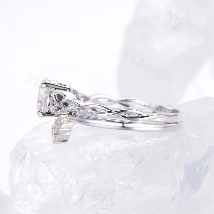 Rings Celtic Love Moissanite Bridal Ring Set White Gold Elegant Twisted Norse Viking Lab Grown Diamond Wedding Ring Women Handmade Jewelry Gift PENFINE Rings Celtic Love Moissanite Bridal Ring Set White Gold Elegant Twisted Norse Viking Lab Grown Diamond Wedding Ring Women Handmade Jewelry Gift PENFINE
