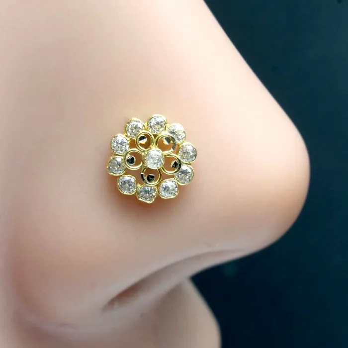 Rings Karizma Jewels Flower Style 14K Real Gold Nose stud White CZ nose ring Push Pin Rings Karizma Jewels Flower Style 14K Real Gold Nose stud White CZ nose ring Push Pin