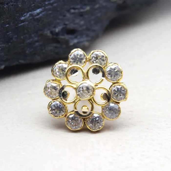 Rings Karizma Jewels Flower Style 14K Real Gold Nose stud White CZ nose ring Push Pin