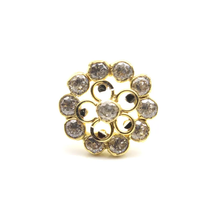 Rings Karizma Jewels Flower Style 14K Real Gold Nose stud White CZ nose ring Push Pin