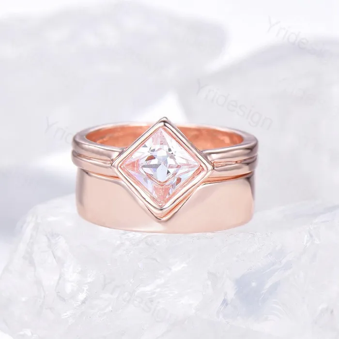 Rings PENFINE Couples ring set rose gold princess cut moissanite wedding ring set men and women His Hers engagement ring vintage style Promise gift Rings PENFINE Couples ring set rose gold princess cut moissanite wedding ring set men and women His Hers engagement ring vintage style Promise gift