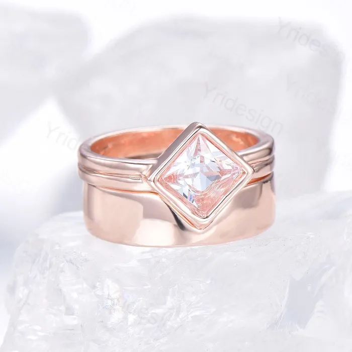 Rings PENFINE Couples ring set rose gold princess cut moissanite wedding ring set men and women His Hers engagement ring vintage style Promise gift Rings PENFINE Couples ring set rose gold princess cut moissanite wedding ring set men and women His Hers engagement ring vintage style Promise gift