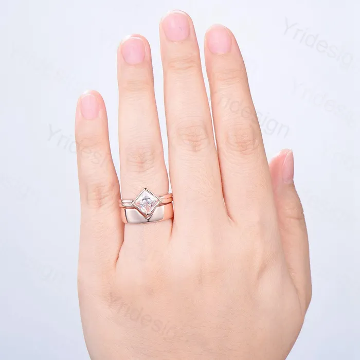 Rings PENFINE Couples ring set rose gold princess cut moissanite wedding ring set men and women His Hers engagement ring vintage style Promise gift Rings PENFINE Couples ring set rose gold princess cut moissanite wedding ring set men and women His Hers engagement ring vintage style Promise gift