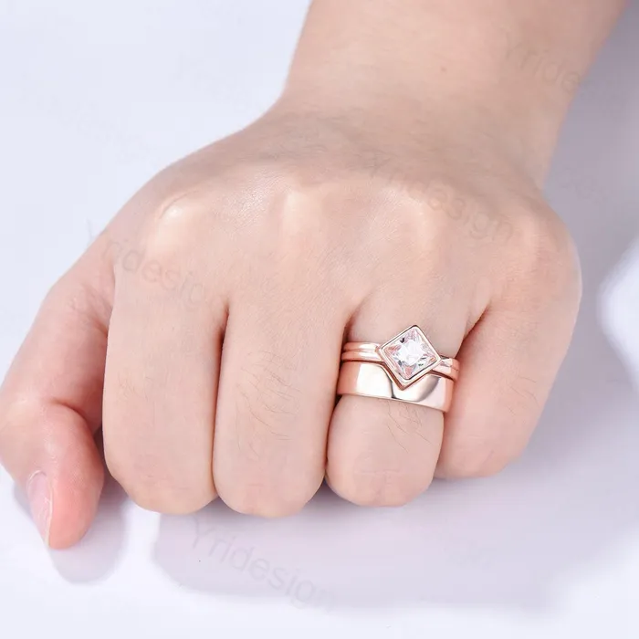 Rings PENFINE Couples ring set rose gold princess cut moissanite wedding ring set men and women His Hers engagement ring vintage style Promise gift Rings PENFINE Couples ring set rose gold princess cut moissanite wedding ring set men and women His Hers engagement ring vintage style Promise gift