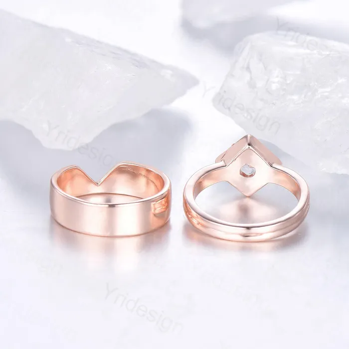 Rings PENFINE Couples ring set rose gold princess cut moissanite wedding ring set men and women His Hers engagement ring vintage style Promise gift Rings PENFINE Couples ring set rose gold princess cut moissanite wedding ring set men and women His Hers engagement ring vintage style Promise gift