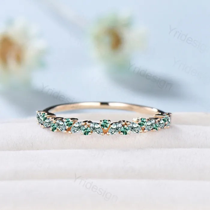 Rings PENFINE Vintage Moss Agate Wedding Band Marquise cut yellow gold green agate wedding ring Unique Stacking ring matching Bridal band Anniversary gift Rings PENFINE Vintage Moss Agate Wedding Band Marquise cut yellow gold green agate wedding ring Unique Stacking ring matching Bridal band Anniversary gift