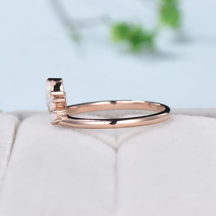 Rings PENFINE Vintage White Opal Wedding Ring Curved V Marquise Cut Fire Opal Wedding Band For Women Rose Gold Opal Stacking Art Deco Anniversary Ring Rings PENFINE Vintage White Opal Wedding Ring Curved V Marquise Cut Fire Opal Wedding Band For Women Rose Gold Opal Stacking Art Deco Anniversary Ring